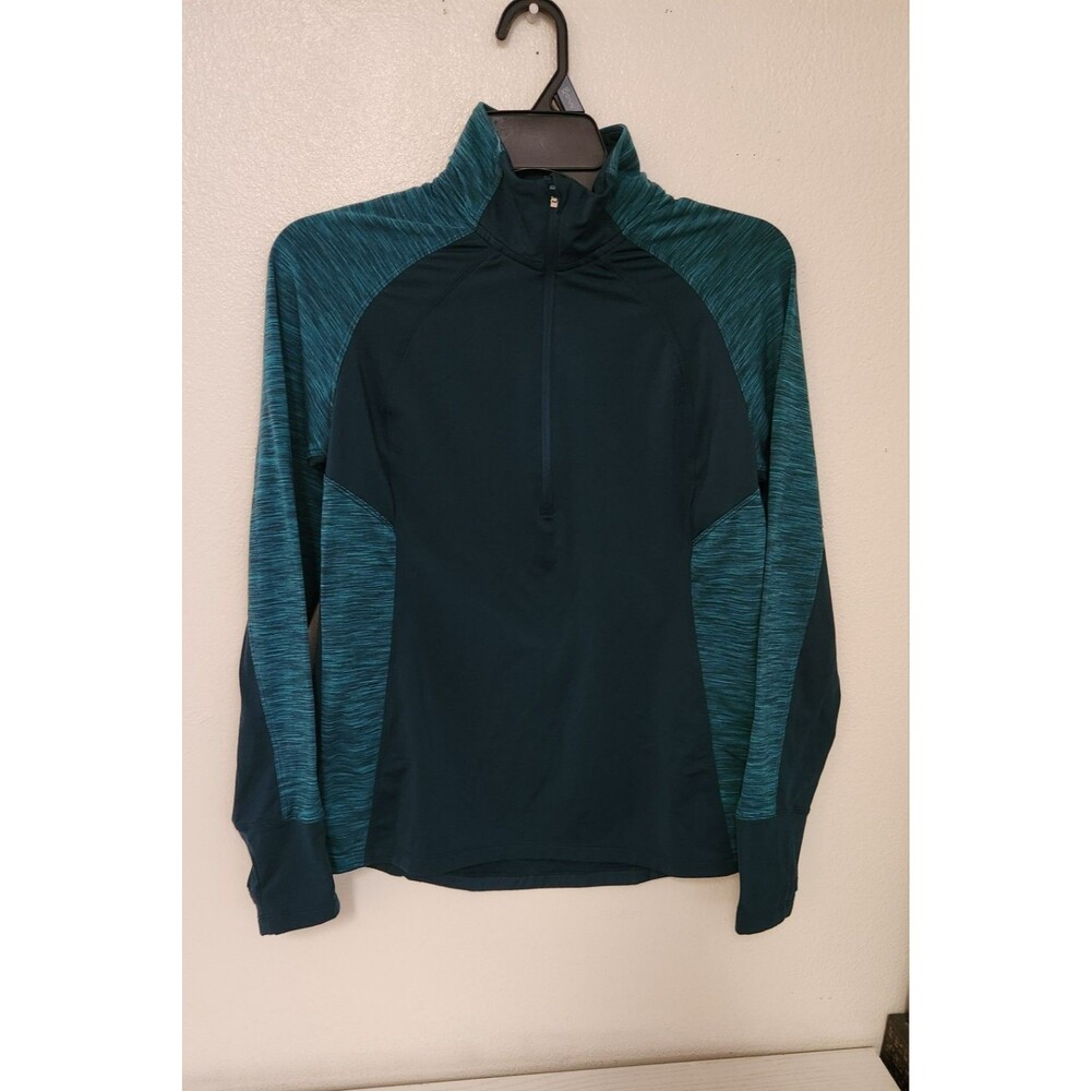 Danskin Now Green  Dri-More Teal  Half Zip Pullover Semi-Fitted Siz S Thumb Hole